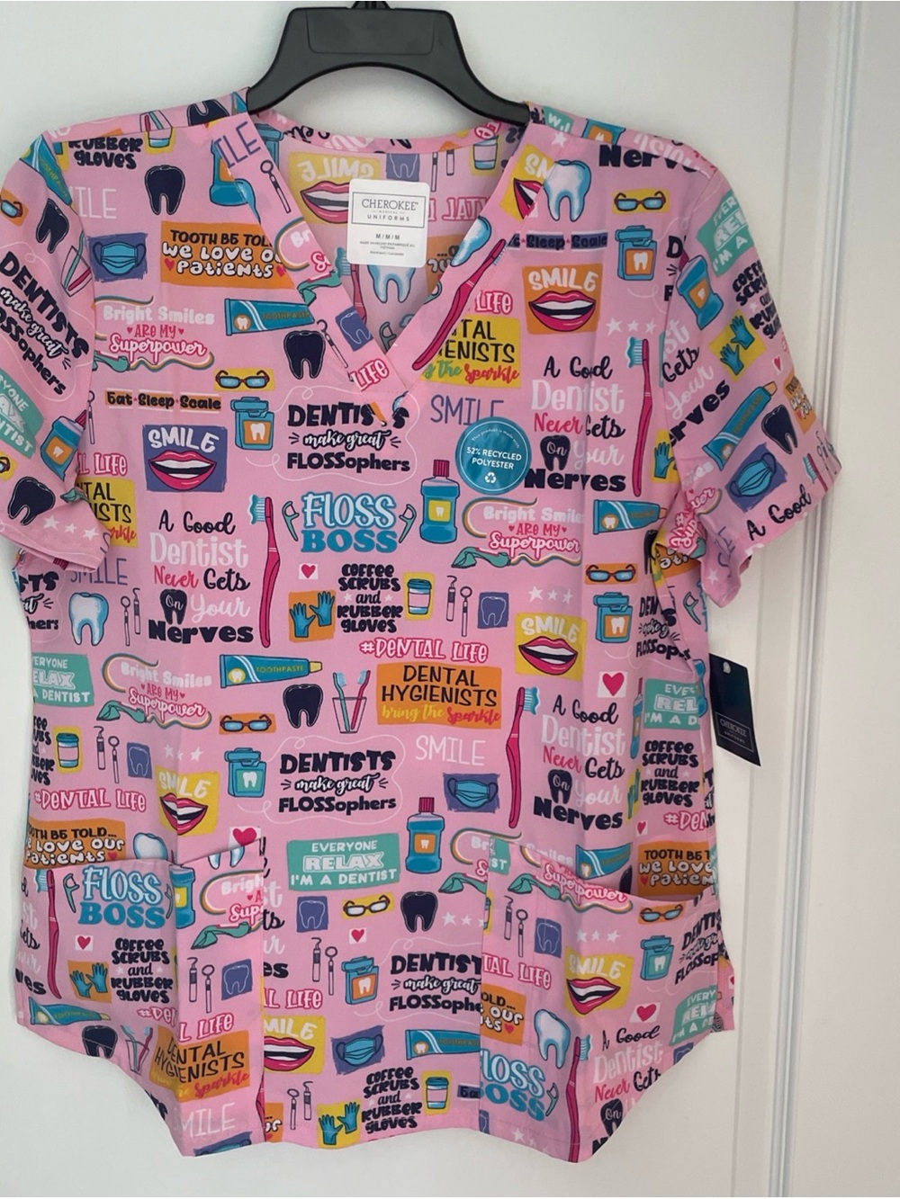 Dental Affirmations M Cherokee Scrubs V Neck Top Medium NWT